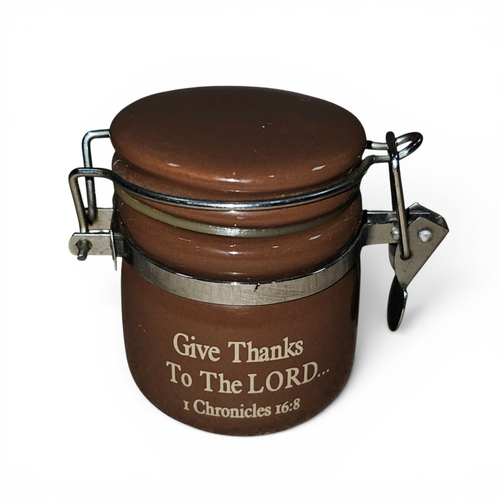 Faith Ceramic Mini‎ Jar Unisex 2.5" Brown Excellent Bible Verse 1 Chronicles